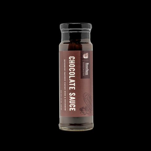 Bourbon Barrel Foods Chocolate Sauce with Bourbon Smoked Cacao Nibs bottle